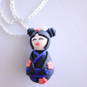 " Little geisha " Χειροποίητο κολιέ από πηλό - πηλός, κοντά, μενταγιόν - 3