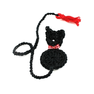 Πλεκτή μαύρη γάτα σελιδοδείκτης - βαμβάκι, διακόσμηση, σελιδοδείκτες, γατούλα