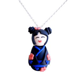 " Little geisha " Χειροποίητο κολιέ από πηλό - πηλός, κοντά, μενταγιόν