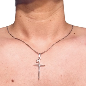 Γυναικείος επάργυρος Σταυρός με πέρλα και αλυσίδα (45 εκ. περίπου) από ατσάλι - επάργυρα, σταυρός, κοντά, ατσάλι, φθηνά - 3