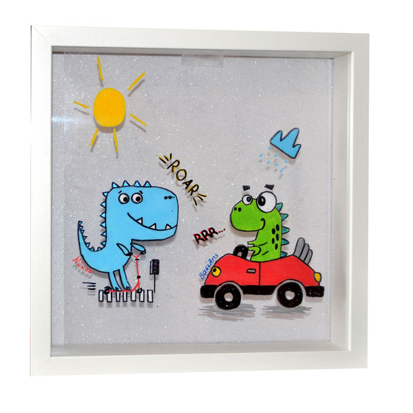 Δεινόσαυροι σε Οχήματα Φωτιστικό καδράκι - πίνακες & κάδρα, κορίτσι, προσωποποιημένα, παιδικά κάδρα - 2