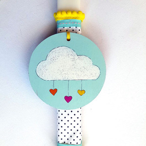 Λαμπάδα με ξύλινο διακοσμητικό "Cloud"! - ζωγραφισμένα στο χέρι, κορίτσι, λαμπάδες, για εφήβους - 2