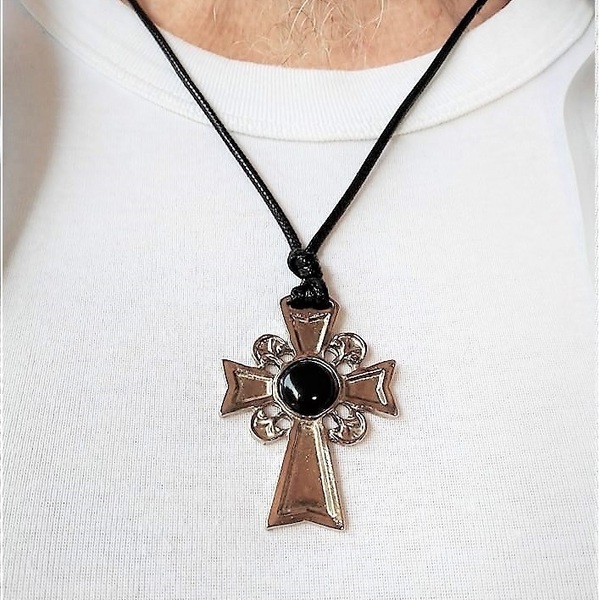 Αγγλοσαξωνικός σταυρός με μαύρο καμπουσόν, 46 εκ. - σταυρός, κολιέ, κορδόνια, σταυροί - 3