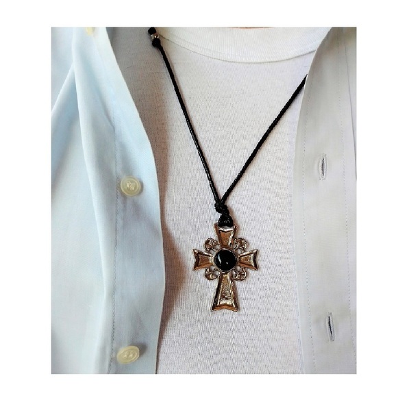 Αγγλοσαξωνικός σταυρός με μαύρο καμπουσόν, 46 εκ. - σταυρός, κολιέ, κορδόνια, σταυροί - 4