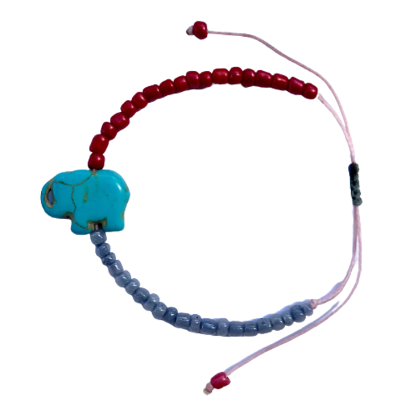 Βραχιόλι με Ελεφαντάκι Γαλάζιο Χαολίτη 01 κόκκινο γκρι - charms, ελεφαντάκι, boho, χεριού, αυξομειούμενα