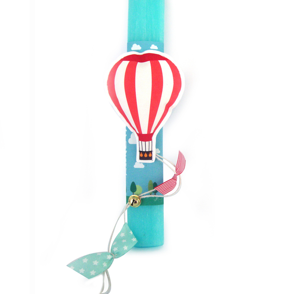 Σετ λαμπάδα "Αερόστατο" με ξύλινο σημαιάκι - κορίτσι, αγόρι, λαμπάδες, για παιδιά, προσωποποιημένα - 3