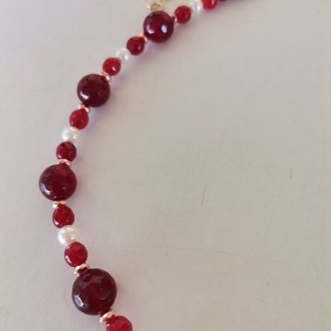 Κοντό κολιέ με κόκκινο νεφρίτη - ημιπολύτιμες πέτρες, επιχρυσωμένα, χάντρες, κοντά - 4
