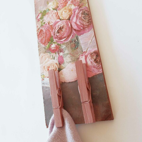 Κρεμάστρα ξύλινη με τριαντάφυλλα 10x28cm - romantic, άνοιξη, κρεμάστρες - 3