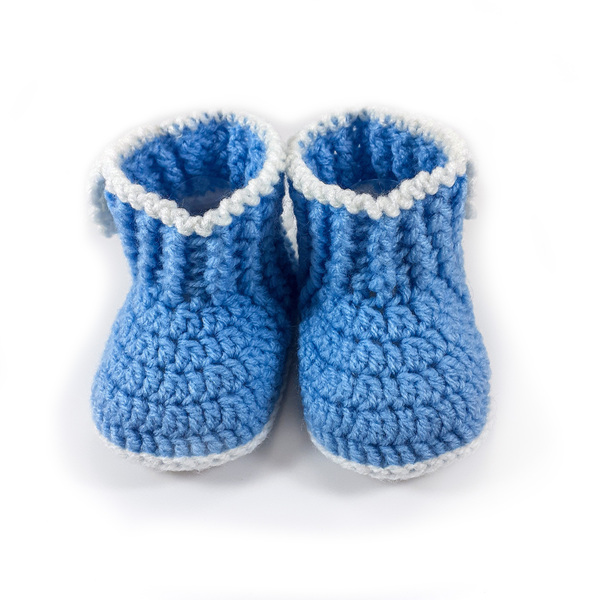 Πλεκτά λευκά-μπλε μποτάκια για αγόρια/ παπούτσια /0-12/ Crochet white-blue booties for a baby boy - αγόρι, βρεφικά ρούχα