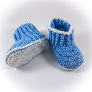 Πλεκτά λευκά-μπλε μποτάκια για αγόρια/ παπούτσια /0-12/ Crochet white-blue booties for a baby boy - αγόρι, βρεφικά ρούχα - 3