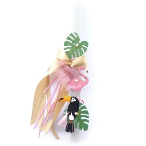 Λαμπάδα με Τουκάν και Φλαμίνγκο με Κιτ Χειροτεχνίας Tropical Τετράγωνο Αρωματικό κερί 30cm - κορίτσι, λαμπάδες, σετ, flamingos, για παιδιά - 5