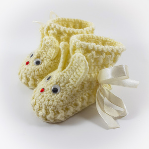 Πλεκτά εκρού παπούτσια για μωρά/ κουνελάκια/ 0-12/ Crochet cream booties for a babies/ bunnies - κορίτσι, αγόρι, βρεφικά ρούχα - 3