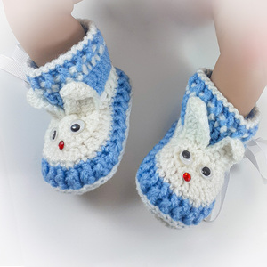 Πλεκτά μπλε-λευκά παπούτσια για μωρά/ κουνελάκια/ 0-12/ Crochet blue-white booties for a babies/ bunnies - αγόρι, βρεφικά ρούχα - 4