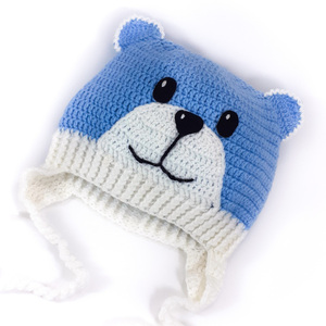 Πλεκτό μπλε-λευκό σκουφάκι για αγόρια /αρκουδάκι / 0-5 ετών / Crochet white-blue hat for a baby boy/ bear - αγόρι, παιδικά ρούχα, βρεφικά ρούχα