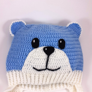 Πλεκτό μπλε-λευκό σκουφάκι για αγόρια /αρκουδάκι / 0-5 ετών / Crochet white-blue hat for a baby boy/ bear - αγόρι, παιδικά ρούχα, βρεφικά ρούχα - 2