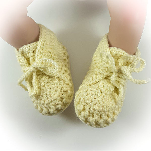 Πλεκτά εκρού παπούτσια για μωρά/ σπορτέξ / 0-12/ Crochet cream booties for a babies/ sneakers - κορίτσι, αγόρι, βρεφικά ρούχα - 4