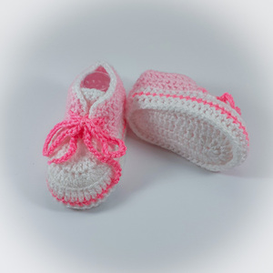 Πλεκτά ροζ παπούτσια για μωρά/ σπορτέξ / 0-12/ Crochet pink booties for a babies/ sneakers - κορίτσι, δώρα για μωρά, βρεφικά ρούχα - 2