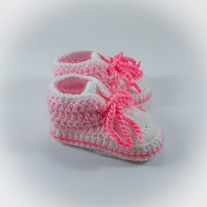 Πλεκτά ροζ παπούτσια για μωρά/ σπορτέξ / 0-12/ Crochet pink booties for a babies/ sneakers - κορίτσι, δώρα για μωρά, βρεφικά ρούχα - 3