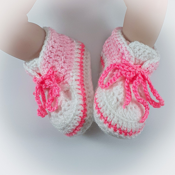 Πλεκτά ροζ παπούτσια για μωρά/ σπορτέξ / 0-12/ Crochet pink booties for a babies/ sneakers - κορίτσι, δώρα για μωρά, βρεφικά ρούχα - 4
