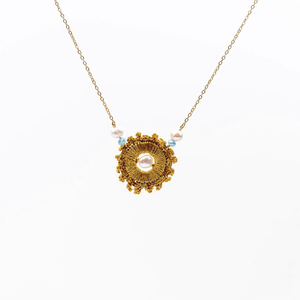 ATHINA MAILI - "SUN" Κολιέ με χρυσοκλωστή και μαργαριτάρια - ημιπολύτιμες πέτρες, ατσάλι, boho, πέρλες