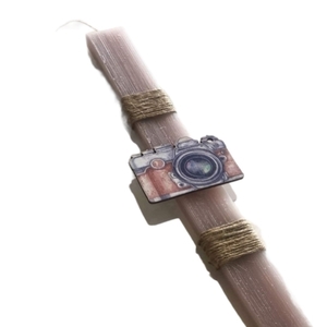 Λαμπάδα με ξύλινο στοιχείο φωτογραφική μηχανή - λαμπάδες, για ενήλικες, για εφήβους