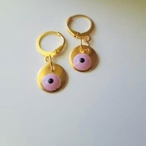 Pink earrings - επιχρυσωμένα, κρίκοι, μάτι, boho, φθηνά