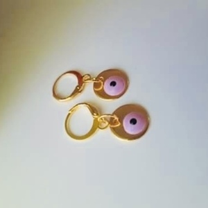 Pink earrings - επιχρυσωμένα, κρίκοι, μάτι, boho, φθηνά - 2