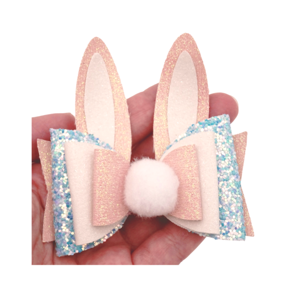 Φιόγκος Μαλλιών με κλιπ Bunny Ροζ Γαλάζιο 9x9 - κορίτσι, για τα μαλλιά, πασχαλινά δώρα, αξεσουάρ μαλλιών, hair clips - 2
