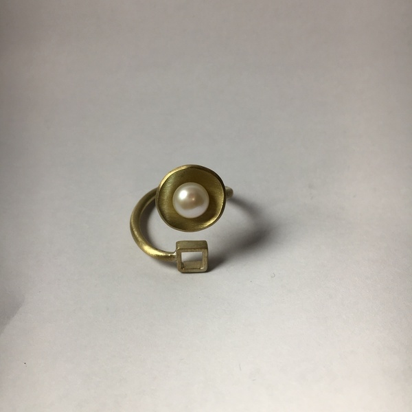 Δαχτυλίδι ορειχάλκινο με μαργαριτάρι και τετράγωνο μοτίβο - ιδιαίτερο, μοντέρνο, μαργαριτάρι, δαχτυλίδι - 3