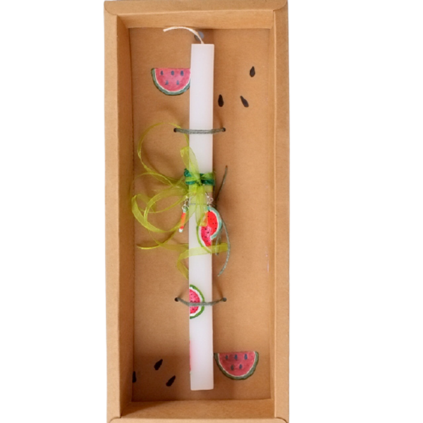 Αρωματική Λαμπάδα 30cm, με Κεραμικά Σκουλαρίκια Καρπούζι - ζωγραφισμένα στο χέρι, κορίτσι, λαμπάδες, καρπούζι - 5