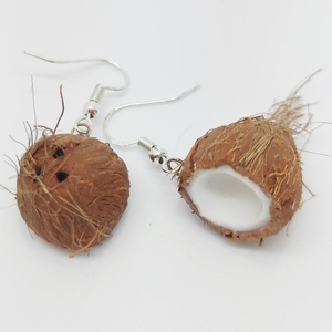 Σκουλαρίκια Καρύδα (Coconut),χειροποίητα κοσμήματα φρούτων και απομίμησης φαγητού απο πολυμερικό πηλό Mimitopia - πηλός, χειροποίητα, φρούτα, φαγητό - 2