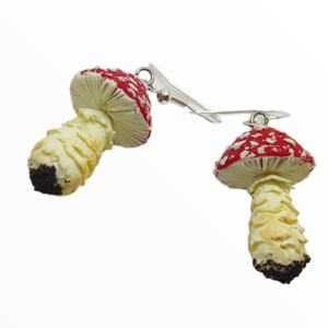 Σκουλαρίκια Κόκκινα Μανιτάρια Muscaria ,χειροποίητα κοσμήματα απομίμησης φαγητού από πολυμερικό πηλό Mimitopia - ασήμι, πηλός, χειροποίητα, φαγητό