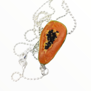 Kολιέ Παπάγια (Papaya necklace),χειροποίητα κοσμήματα μινιατούρες φρούτων και απομίμησης φαγητού απο πολυμερικό πηλό Mimitopia - γυναικεία, πηλός, χειροποίητα, μινιατούρες φιγούρες