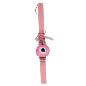 Χειροποίητη Αρωματικη Λαμπάδα με Πάνινο Μάτι Μπρελόκ 5εκ σε Ροζ Χρώμα 30cm - κορίτσι, λαμπάδες, μάτι, λούτρινα, για εφήβους
