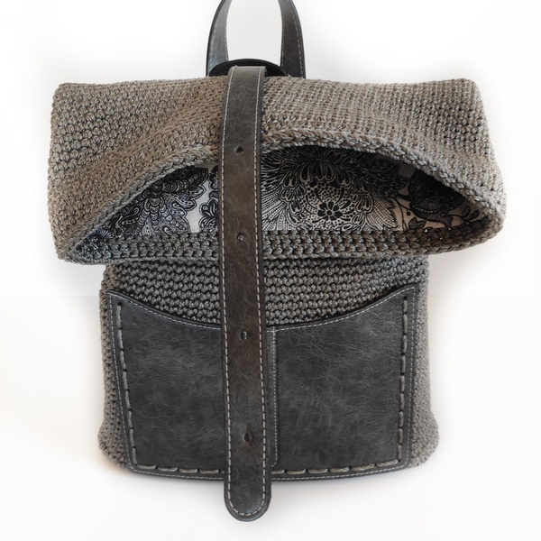 Grey backpack - πλάτης, μεγάλες, πλεκτές τσάντες - 5