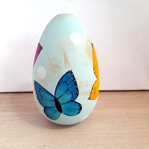 Ξύλινο αυγό ζωγραφισμένο με Πεταλούδες, 15cm! - ζωγραφισμένα στο χέρι, διακοσμητικά, προσωποποιημένα