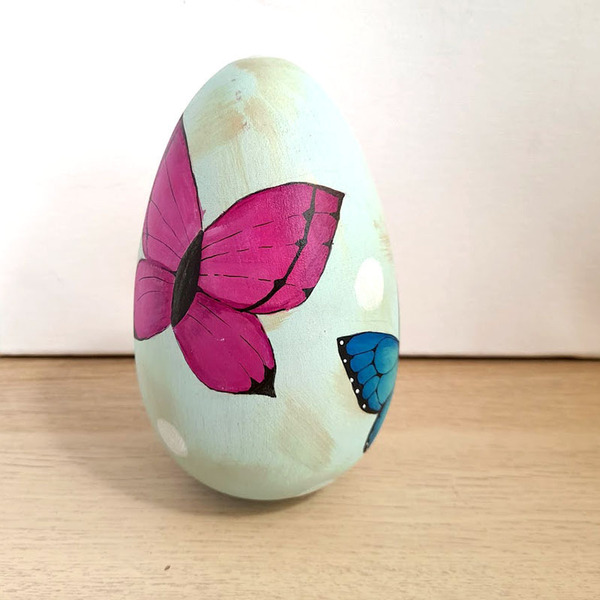 Ξύλινο αυγό ζωγραφισμένο με Πεταλούδες, 15cm! - ζωγραφισμένα στο χέρι, διακοσμητικά, προσωποποιημένα - 2