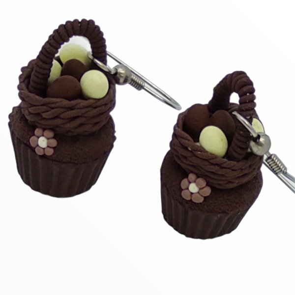 Σκουλαρίκια Πασχαλινά cupcake με σοκολατένια αυγα (easter cupcake earrings)χειροποίητα κοσμήματα απομίμησης φαγητού απο πολυμερικό πηλό Mimitopia - πηλός, χειροποίητα, πάσχα, πασχαλινά δώρα