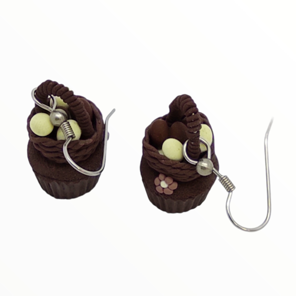 Σκουλαρίκια Πασχαλινά cupcake με σοκολατένια αυγα (easter cupcake earrings)χειροποίητα κοσμήματα απομίμησης φαγητού απο πολυμερικό πηλό Mimitopia - πηλός, χειροποίητα, πάσχα, πασχαλινά δώρα - 2