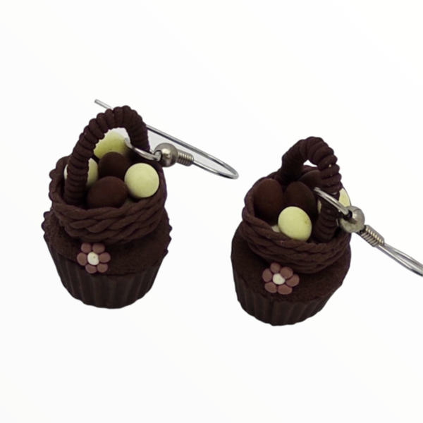 Σκουλαρίκια Πασχαλινά cupcake με σοκολατένια αυγα (easter cupcake earrings)χειροποίητα κοσμήματα απομίμησης φαγητού απο πολυμερικό πηλό Mimitopia - πηλός, χειροποίητα, πάσχα, πασχαλινά δώρα - 3
