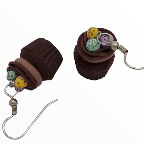 Σκουλαρίκια Πασχαλινά cupcake με αυγα (easter cupcake earrings)χειροποίητα κοσμήματα απομίμησης φαγητού απο πολυμερικό πηλό Mimitopia - πηλός, χειροποίητα, πάσχα, πασχαλινά δώρα - 4