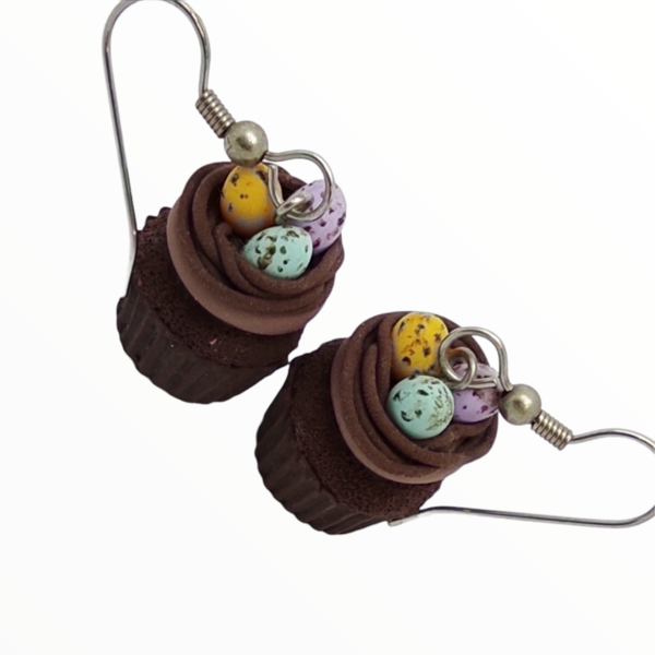 Σκουλαρίκια Πασχαλινά cupcake με αυγα (easter cupcake earrings)χειροποίητα κοσμήματα απομίμησης φαγητού απο πολυμερικό πηλό Mimitopia - πηλός, χειροποίητα, πάσχα, πασχαλινά δώρα - 2