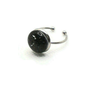 Minimal Ατσάλινο Δαχτυλίδι Fused Glass Μαύρο 13mm - γυαλί, μικρά, ατσάλι, αυξομειούμενα, φθηνά - 3