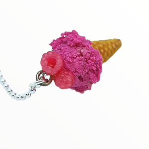 Kολιέ παγωτό χωνάκι με γεύση βατόμουρο (raspberry ice cream necklace),χειροποίητα κοσμήματα Mimitopia - πηλός, χειροποίητα, παγωτό, μινιατούρες φιγούρες - 4