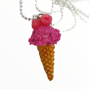 Kολιέ παγωτό χωνάκι με γεύση βατόμουρο (raspberry ice cream necklace),χειροποίητα κοσμήματα Mimitopia - πηλός, χειροποίητα, παγωτό, μινιατούρες φιγούρες - 5