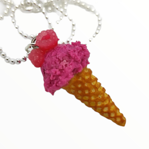 Kολιέ παγωτό χωνάκι με γεύση βατόμουρο (raspberry ice cream necklace),χειροποίητα κοσμήματα Mimitopia - πηλός, χειροποίητα, παγωτό, μινιατούρες φιγούρες