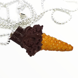 Kολιέ παγωτό χωνάκι με γεύση σοκολάτα (chocolate ice cream necklace),χειροποίητα κοσμήματα μινιατούρες μανιταριών και απομίμησης φαγητού απο πολυμερικό πηλό Mimitopia - πηλός, χειροποίητα, παγωτό, μινιατούρες φιγούρες - 5