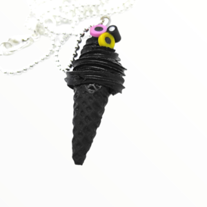 Kολιέ παγωτό χωνάκι με γεύση γλυκόριζα ,χειροποίητα κοσμήματα Mimitopia - πηλός, χειροποίητα, παγωτό, μινιατούρες φιγούρες - 4