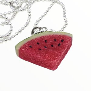 Kολιέ Καρπούζι μικρό (Watermelon necklace) χειροποίητα κοσμήματα μινιατούρες φρούτων και απομίμησης φαγητού απο πολυμερικό πηλό Mimitopia - γυναικεία, πηλός, χειροποίητα, καρπούζι, μινιατούρες φιγούρες - 3