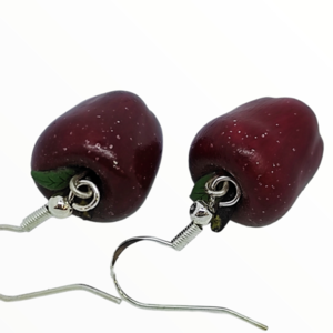 Σκουλαρίκια Kόκκινα μήλα (Αpple earrings) ,χειροποίητα κοσμήματα φρούτων και απομίμησης φαγητού από πολυμερικό πηλό Mimitopia - πηλός, χειροποίητα, φρούτα, φαγητό - 3